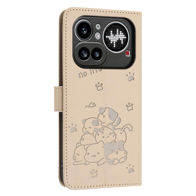 For Nothing Phone 4a Pro Embossed Kitten Phone Leather Case with Lanyard