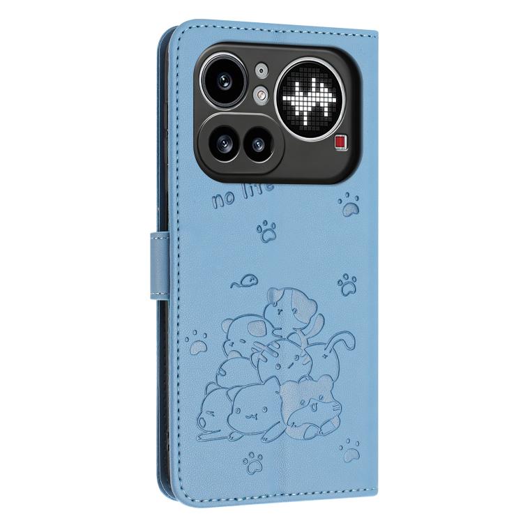 For Nothing Phone 4a Pro Embossed Kitten Phone Leather Case with Lanyard