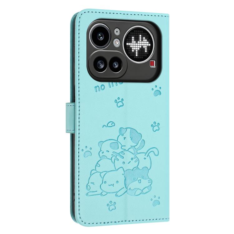 For Nothing Phone 4a Pro Embossed Kitten Phone Leather Case with Lanyard