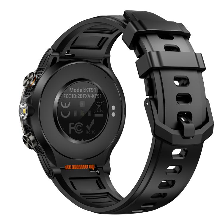 KT91 1.43 inch AMOLED Sports Smart Watch with Flashlight, Support Health Monitoring - Black
