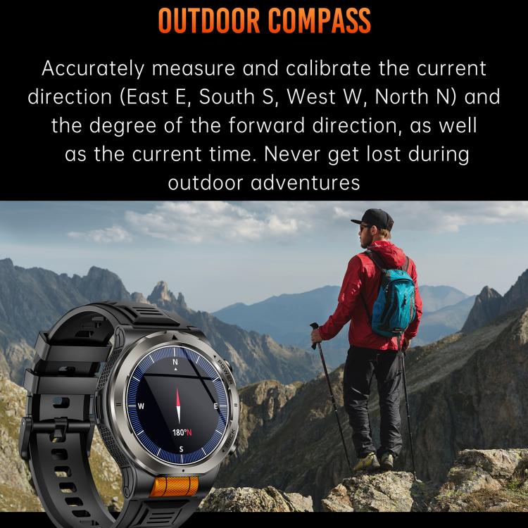 KT91 1.43 inch AMOLED Sports Smart Watch with Flashlight, Support Health Monitoring - Black