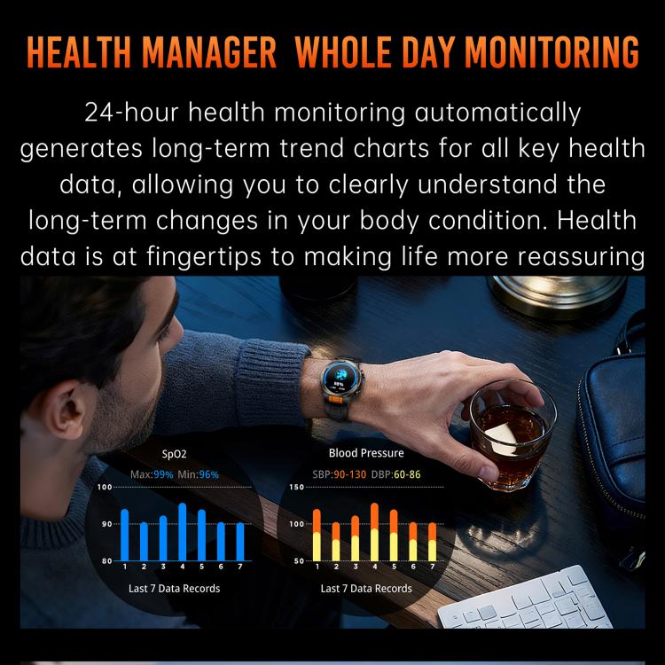 KT91 1.43 inch AMOLED Sports Smart Watch with Flashlight, Support Health Monitoring - Black