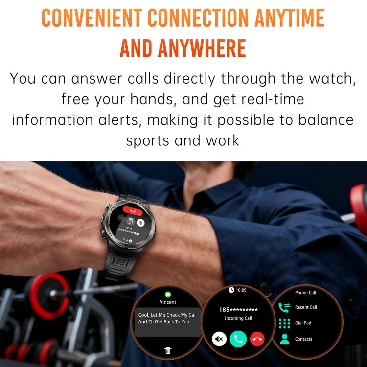 KT91 1.43 inch AMOLED Sports Smart Watch with Flashlight, Support Health Monitoring - Black