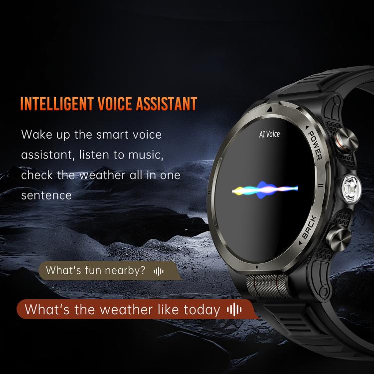 KT91 1.43 inch AMOLED Sports Smart Watch with Flashlight, Support Health Monitoring - Black