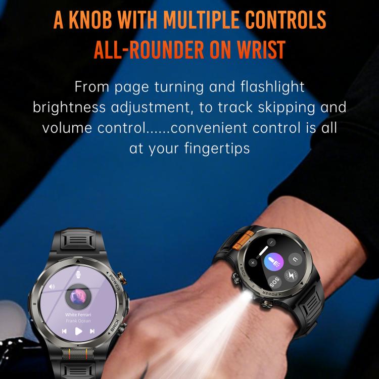 KT91 1.43 inch AMOLED Sports Smart Watch with Flashlight, Support Health Monitoring - Black