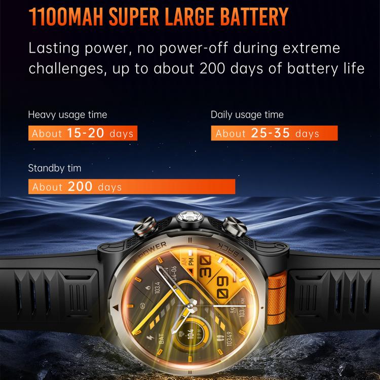 KT91 1.43 inch AMOLED Sports Smart Watch with Flashlight, Support Health Monitoring - Black