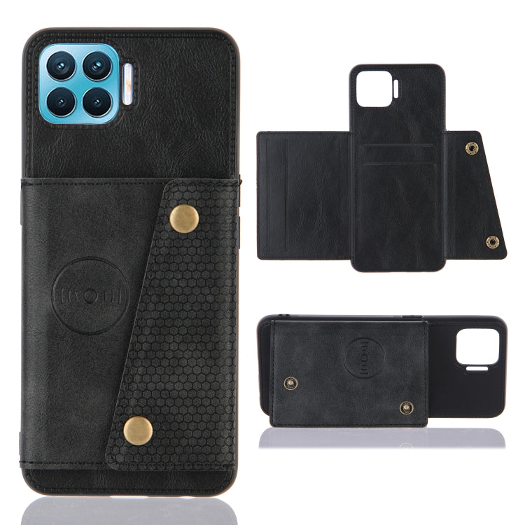 For OPPO F17 Pro Double Buckle PU + TPU Shockproof Magnetic Protective Case with Card Slots & Holder