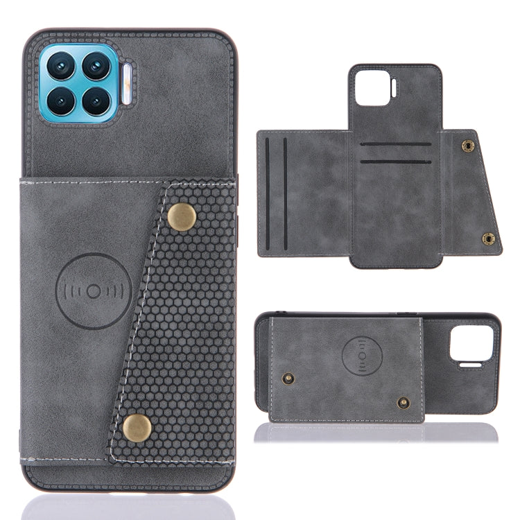 For OPPO F17 Pro Double Buckle PU + TPU Shockproof Magnetic Protective Case with Card Slots & Holder