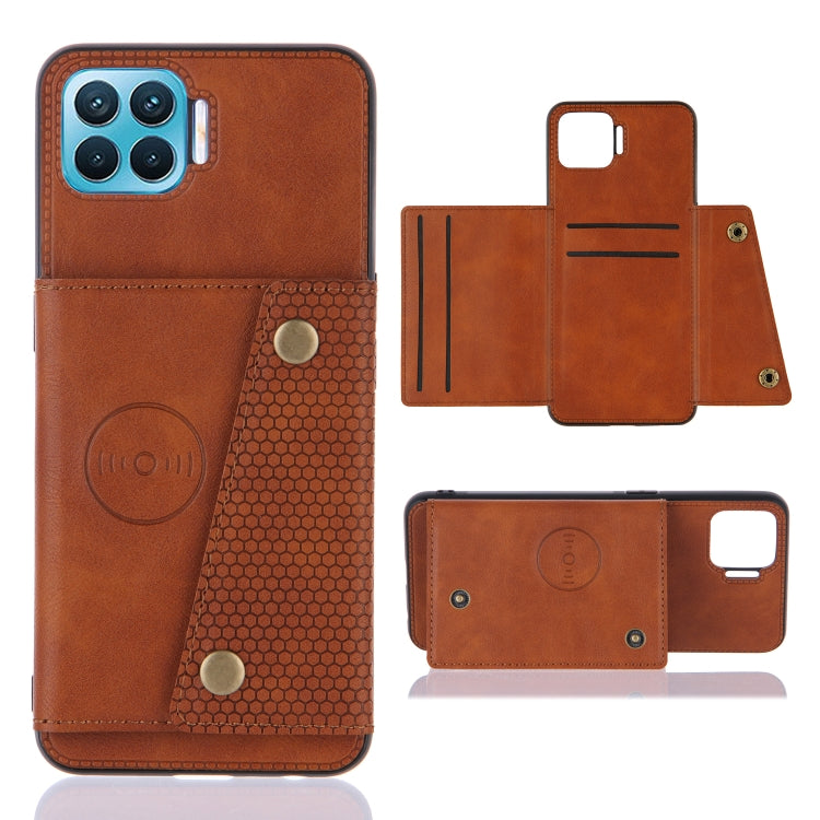 For OPPO F17 Pro Double Buckle PU + TPU Shockproof Magnetic Protective Case with Card Slots & Holder