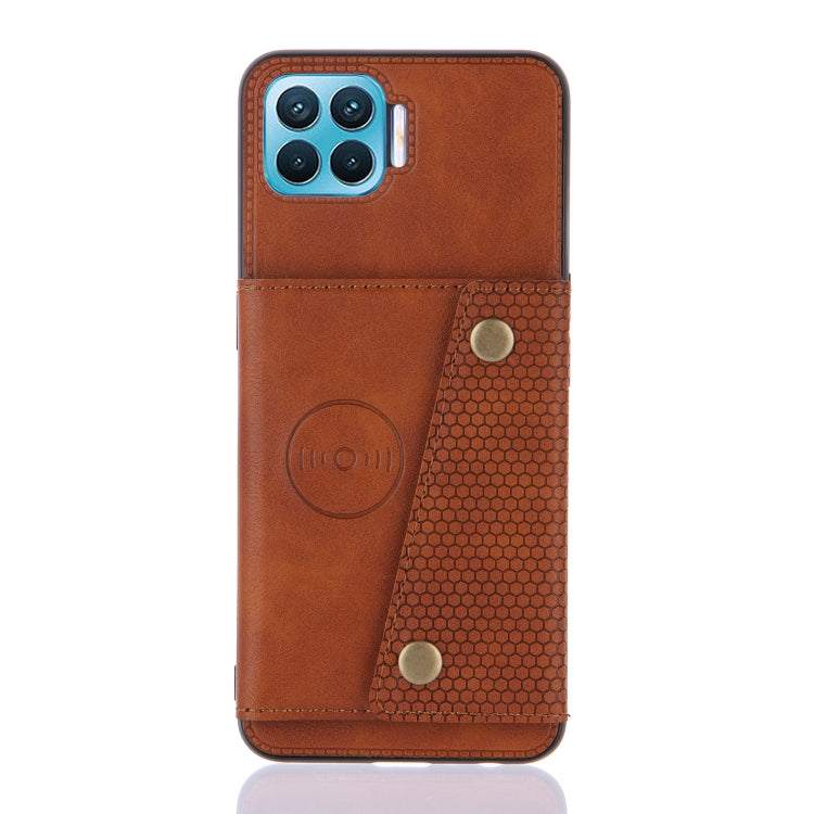 For OPPO F17 Pro Double Buckle PU + TPU Shockproof Magnetic Protective Case with Card Slots & Holder