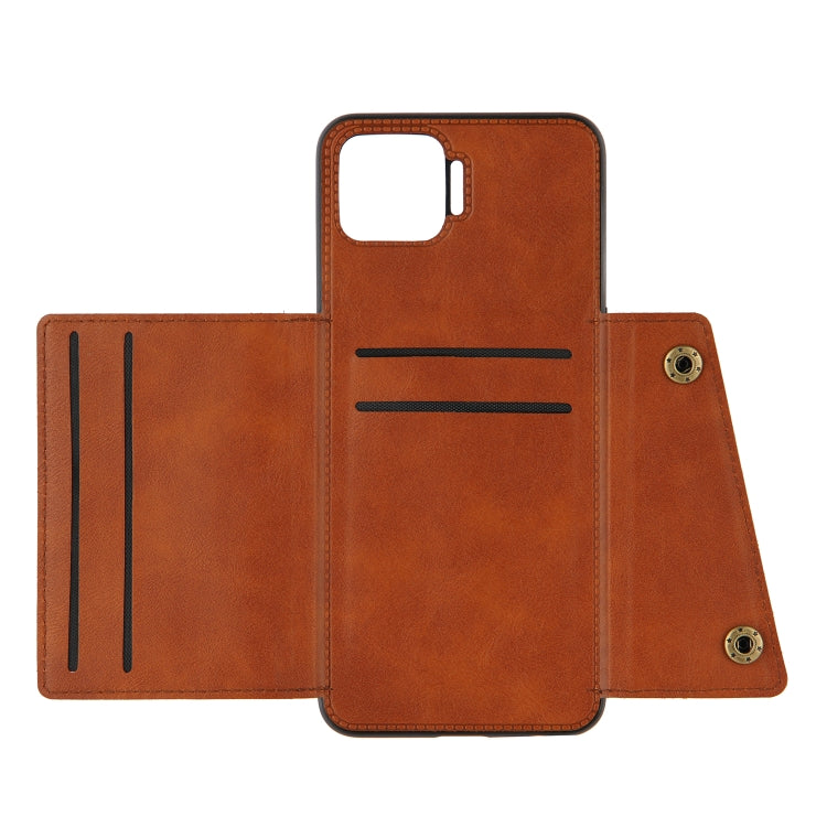 For OPPO F17 Pro Double Buckle PU + TPU Shockproof Magnetic Protective Case with Card Slots & Holder