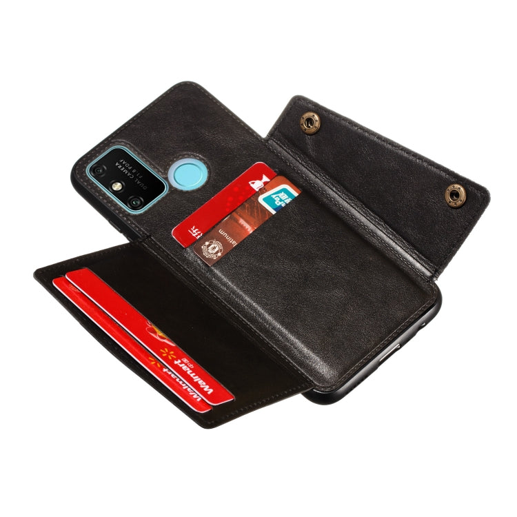 For OPPO Realme 7i Double Buckle PU + TPU Shockproof Magnetic Protective Case with Card Slots & Holder