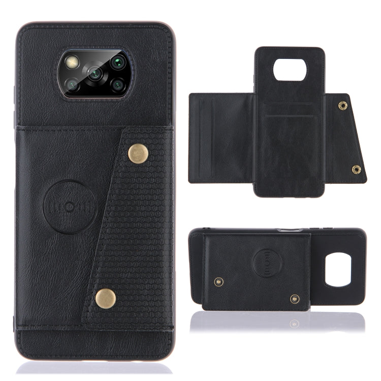 For Xiaomi Poco X3 Double Buckle PU + TPU Shockproof Magnetic Protective Case with Card Slots & Holder