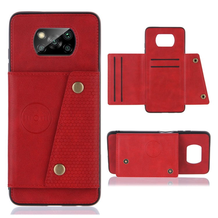 For Xiaomi Poco X3 Double Buckle PU + TPU Shockproof Magnetic Protective Case with Card Slots & Holder