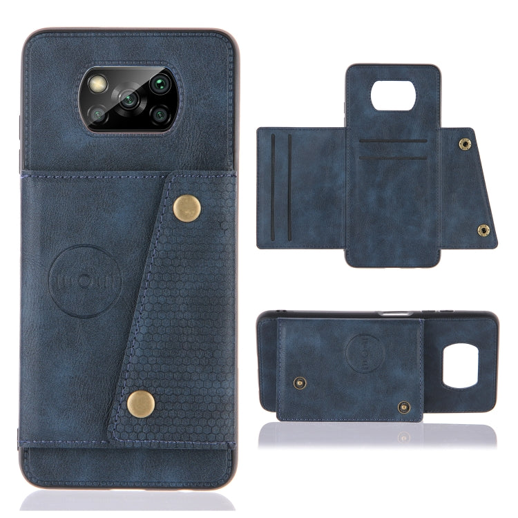For Xiaomi Poco X3 Double Buckle PU + TPU Shockproof Magnetic Protective Case with Card Slots & Holder