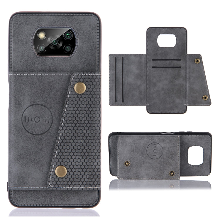 For Xiaomi Poco X3 Double Buckle PU + TPU Shockproof Magnetic Protective Case with Card Slots & Holder