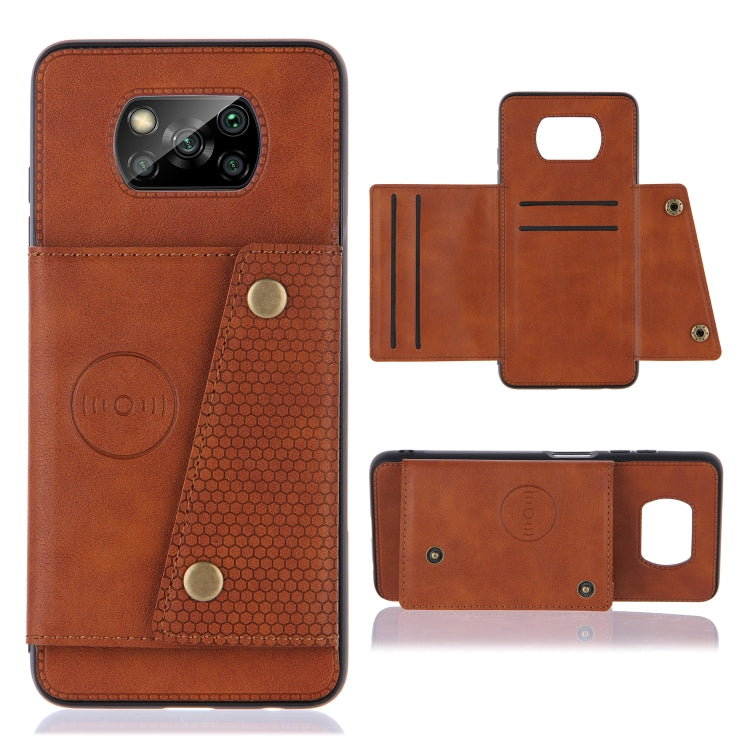 For Xiaomi Poco X3 Double Buckle PU + TPU Shockproof Magnetic Protective Case with Card Slots & Holder
