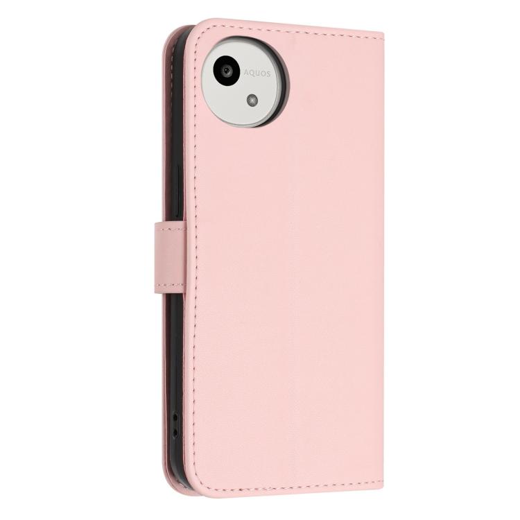 For Sharp Aquos wish5 Glitter Butterfly Zipper Vegan Leather Phone Case with Wrist Strap