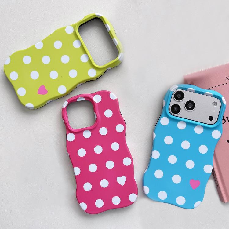 For iPhone 15 Wave Shape Dots Heart Pattern IMD Printed PC Hybrid TPU Phone Case