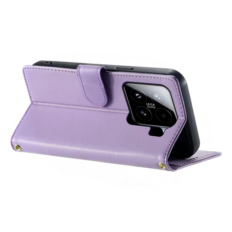 For Xiaomi 15 Cute Cats Magnetic Closure Vegan Leather Phone Case with Strap