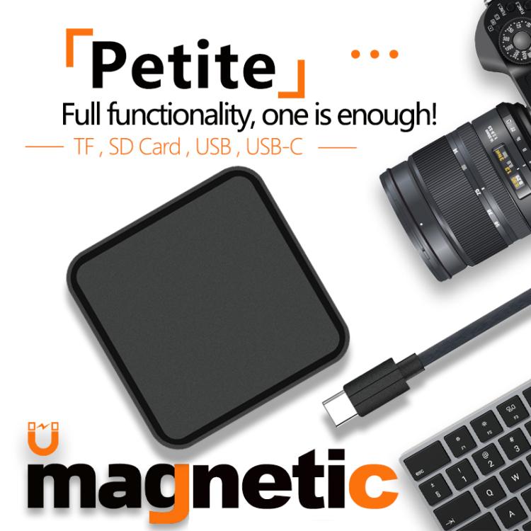 6 in 1 PD 100W, Dual Type-C, TF, SD Card, USB-A Port Multifunctional Magnetic HUB Dock Station - Black