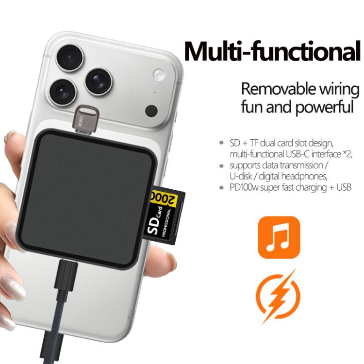 6 in 1 PD 100W, Dual Type-C, TF, SD Card, USB-A Port Multifunctional Magnetic HUB Dock Station - Black