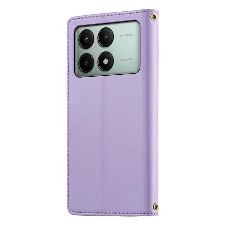 For Redmi K70E / Xiaomi Poco X6 Pro Cute Cats Magnetic Closure Vegan Leather Phone Case with Strap
