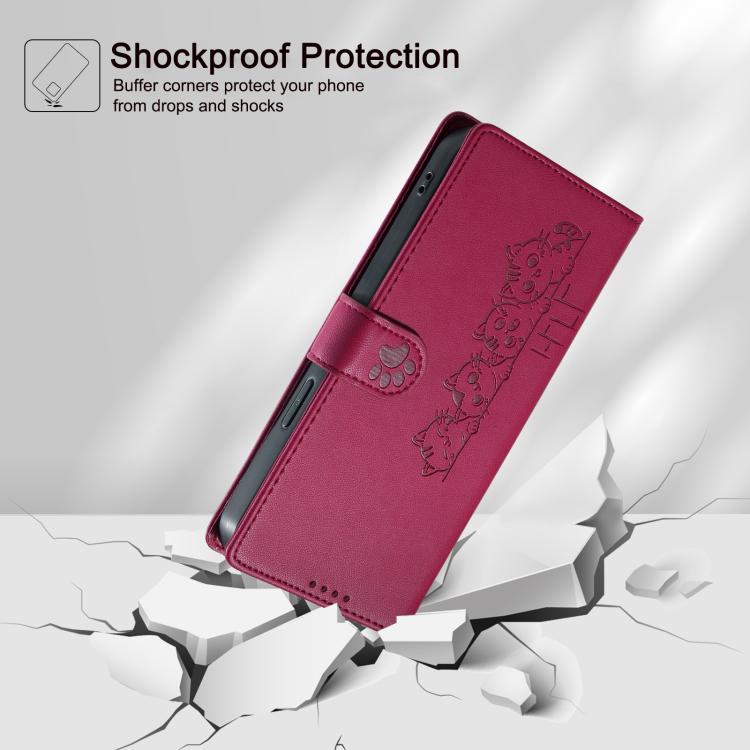 For Redmi Note 14 Pro 4G Cute Cats Magnetic Closure Vegan Leather Phone Case with Strap