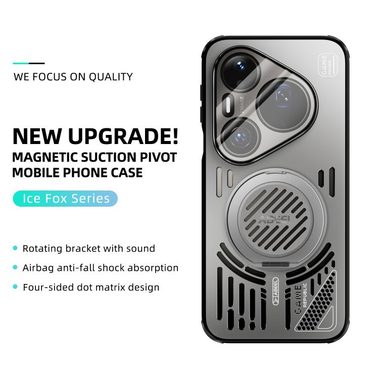 For Huawei Pura 90 Pro Max 5G ABEEL Ice Fox Series Magnetic Heat Sink Cooling Phone Case with Holder