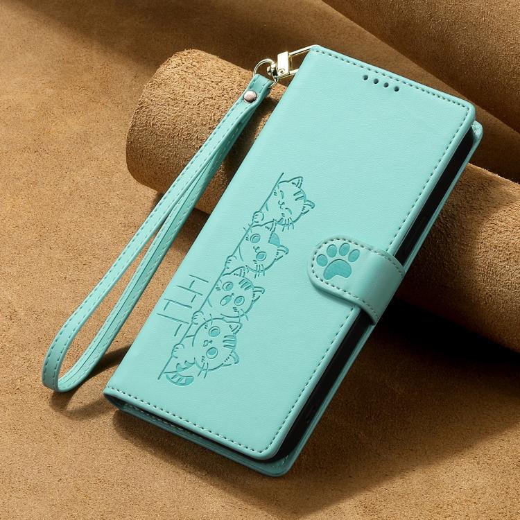 For Google Pixel 10a Cute Cats Magnetic Closure Vegan Leather Phone Case with Strap