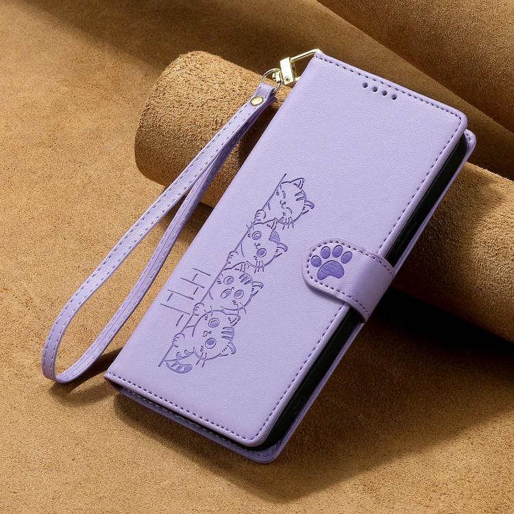 For Google Pixel 9a Cute Cats Magnetic Closure Vegan Leather Phone Case with Strap