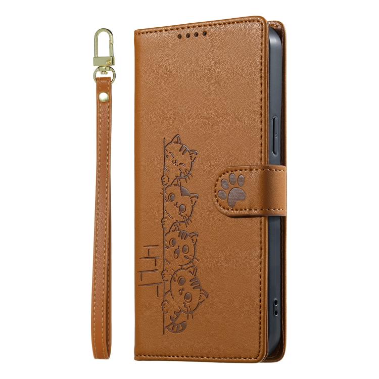 For Google Pixel 9a Cute Cats Magnetic Closure Vegan Leather Phone Case with Strap