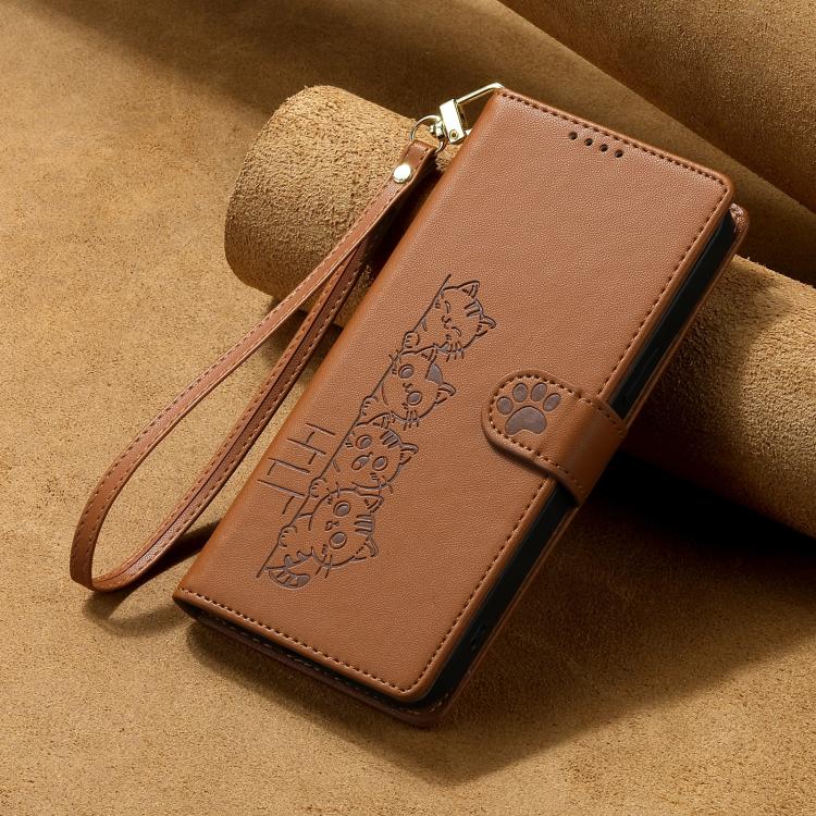 For Google Pixel 9a Cute Cats Magnetic Closure Vegan Leather Phone Case with Strap