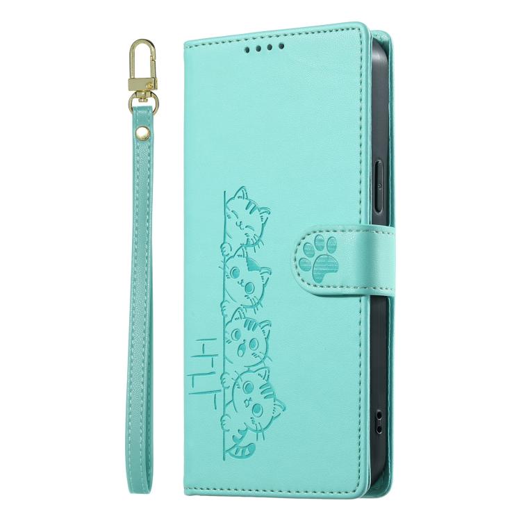 For Google Pixel 8 Pro Cute Cats Magnetic Closure Vegan Leather Phone Case with Strap