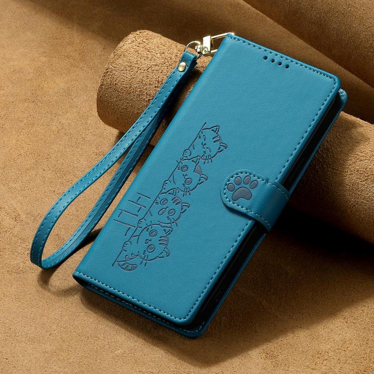 For Google Pixel 8 Cute Cats Magnetic Closure Vegan Leather Phone Case with Strap