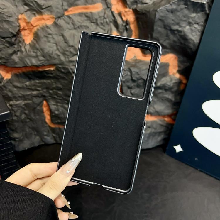 For Honor Magic V2 Metal Holder Vegan Leather Texture Phone Case - Black