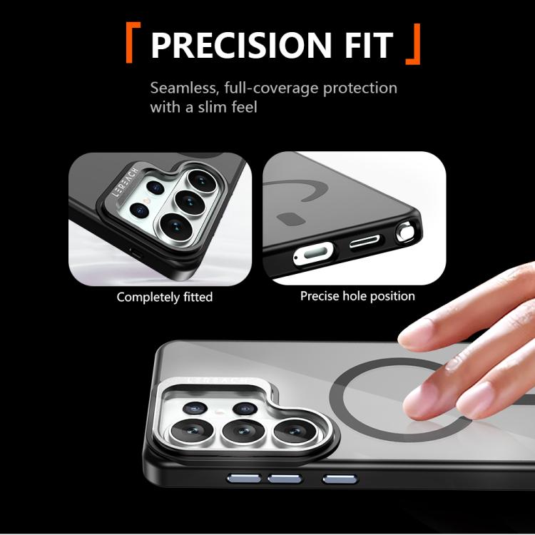 For Galaxy S25 Ultra 5G LeReach Le-Luster Series Metal Lens Kickstand Magnetic Phone Case
