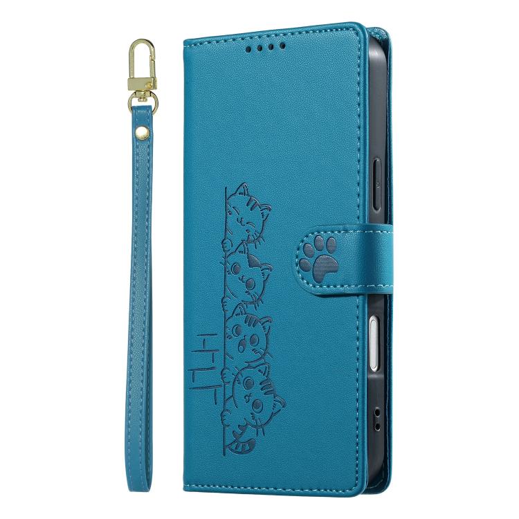 For iPhone 17 Pro Max Cute Cats Magnetic Closure Vegan Leather Phone Case with Strap