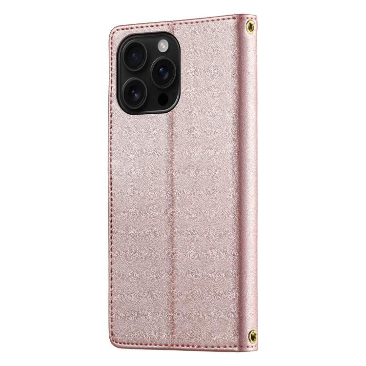 For iPhone 16 Pro Max Cute Cats Magnetic Closure Vegan Leather Phone Case with Strap