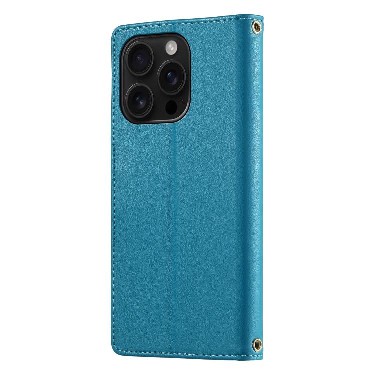 For iPhone 16 Pro Cute Cats Magnetic Closure Vegan Leather Phone Case with Strap