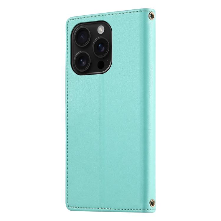 For iPhone 16 Pro Cute Cats Magnetic Closure Vegan Leather Phone Case with Strap