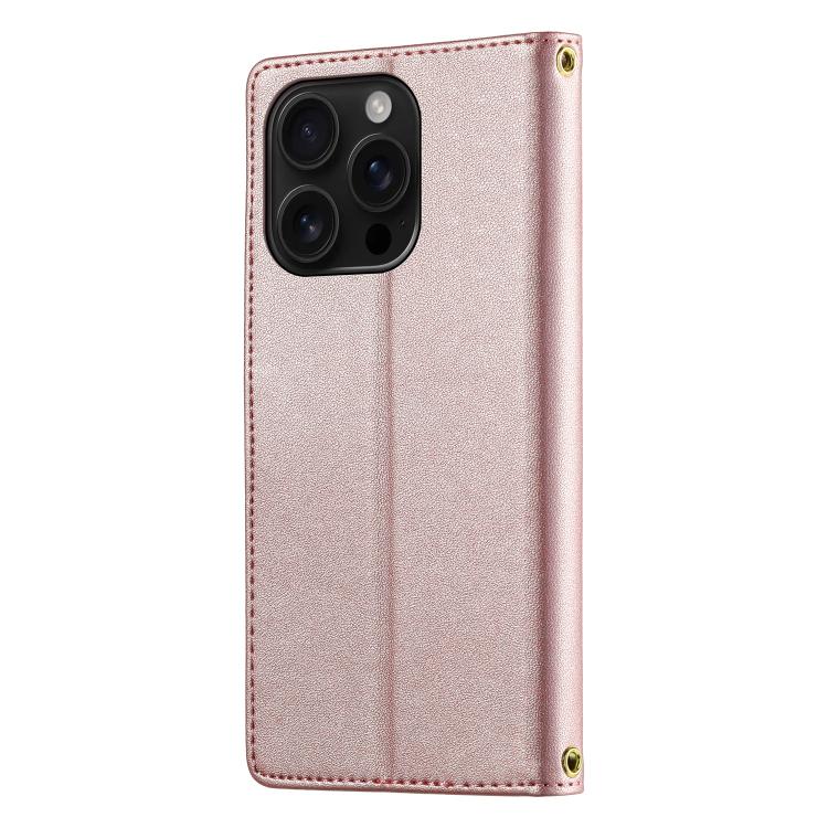For iPhone 16 Pro Cute Cats Magnetic Closure Vegan Leather Phone Case with Strap