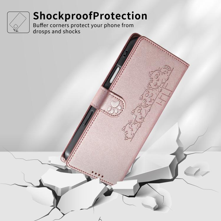 For iPhone 16 Pro Cute Cats Magnetic Closure Vegan Leather Phone Case with Strap