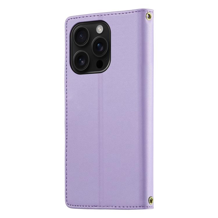 For iPhone 16 Pro Cute Cats Magnetic Closure Vegan Leather Phone Case with Strap