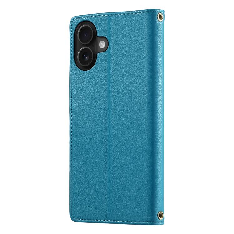 For iPhone 16 Plus Cute Cats Magnetic Closure Vegan Leather Phone Case with Strap
