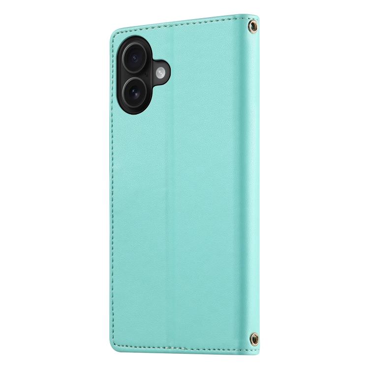 For iPhone 16 Plus Cute Cats Magnetic Closure Vegan Leather Phone Case with Strap