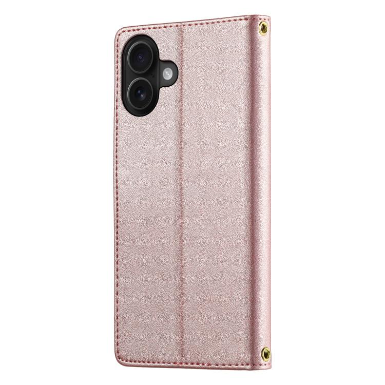 For iPhone 16 Plus Cute Cats Magnetic Closure Vegan Leather Phone Case with Strap