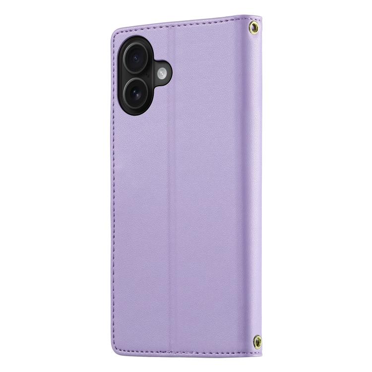 For iPhone 16 Plus Cute Cats Magnetic Closure Vegan Leather Phone Case with Strap