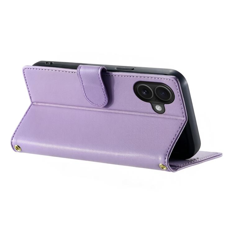 For iPhone 16 Plus Cute Cats Magnetic Closure Vegan Leather Phone Case with Strap