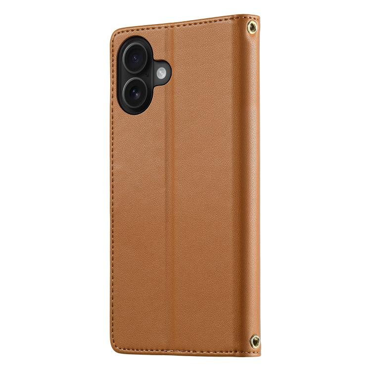 For iPhone 16 Plus Cute Cats Magnetic Closure Vegan Leather Phone Case with Strap